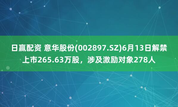 日赢配资 意华股份(002897.SZ)6月13日解禁上市265.63万股，涉及激励对象278人