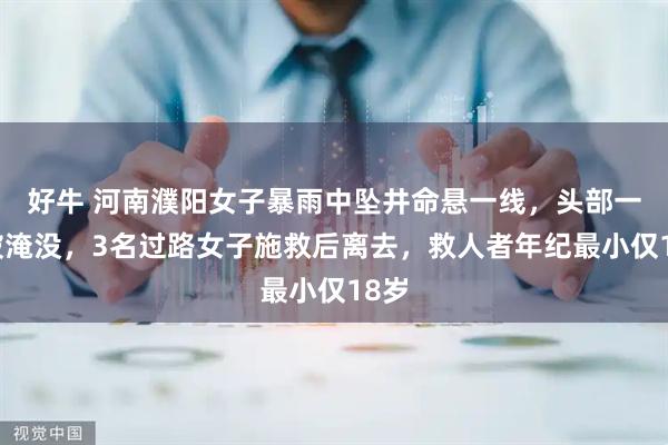 好牛 河南濮阳女子暴雨中坠井命悬一线，头部一度被淹没，3名过路女子施救后离去，救人者年纪最小仅18岁